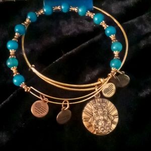 2 Alex and Ani beaded and bangle bracelet's hamsa 🪬 charm blue green bead brass